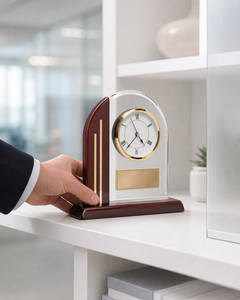 Modern Design Exquisite Acrylic Bronze Crystal Trophy Polished Small Clock Custom Engraving Durable Recyclable - Product Image 5