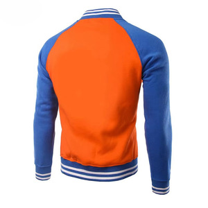 Blouson universitaire décontracté pour homme, orange et bleu, avec empiècements colorés, en polaire, col rabattable, fermeture boutonnée, pour l'automne - Product Image 4