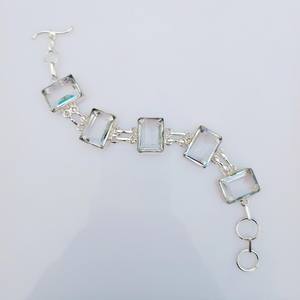 กำไลข้อมือพลอยโทแพซสีขาวชุบเงินแท้ ดีไซน์หรูหรา ทำมือ ปรับขนาดได้ สำหรับผู้หญิง ของขวัญสุดหรู - Product Image 2