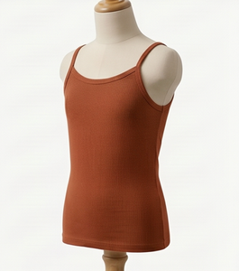 Women's Rust Color <b>Knitted</b> <b>Tank</b> <b>Top</b> O-Neck Solid Minimalist Style Regular Length Casual Wear - Product Image 3
