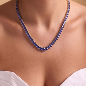 Collier tennis saphir bleu taille ovale, collier en vermeil or 18 carats pour femme, collier chaîne en argent sterling avec pierres précieuses pour femme - Product Image 3