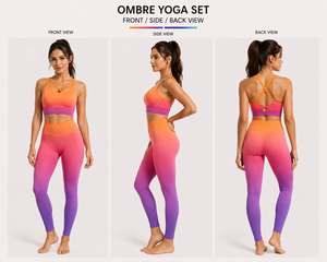 Custom Ombre Yoga Set Women Seamless High Waist Leggings Sports Bra Gradient Gym Fitness Activewear OEM - Product Image 4