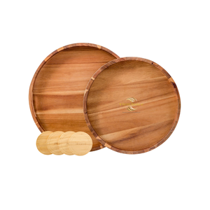 Plateau rond en bois massif durable, plateau de service en bois naturel pour le café, le thé, les desserts, utilisation en cuisine - Product Image 5