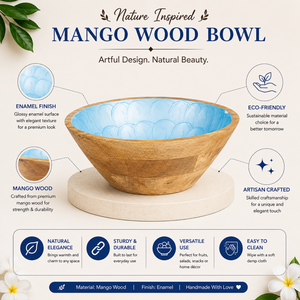 Bol de service en bois de manguier émaillé bleu ciel, fait main, sûr pour les aliments, pour salade, fruits, collations, décoratif, pour la cuisine, la table à manger, cadeau - Product Image 5