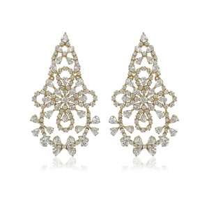 Pendientes Colgantes de Plata de Ley 925 con Baño de Oro Amarillo y Circonitas Cúbicas Blancas de 11.67 Cttw, Corte Redondo y Pera - Product Image 1