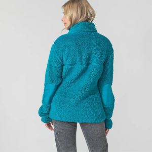 Unisex Teal Fleece <b>Zip</b>-<b>Up</b> <b>Jacket</b> Regular Fit Stand Collar Casual Winter Wear Pocket Design Solid Color - Product Image 3