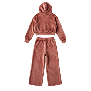 Conjunto de chándal de terciopelo para mujer, sudadera corta con cremallera, pantalones de pierna ancha, conjunto de dos piezas, ropa informal de calle, ropa de descanso, conjunto a juego, venta al por mayor - Product Image 2
