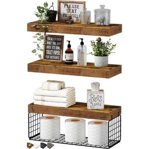 <b>Floating</b> Toilet Paper Storage Shelf Set of 3 Rustic Farmhouse <b>Wall</b> Mounted Shelves 16 Inch Steel - Product Image 1