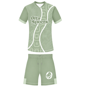 Conjunto de Camiseta y Pantalones Cortos de Rugby Verde y Blanco, Cuello en V, Diseño Geométrico, Uniforme de Equipo Personalizado, Ropa Deportiva Transpirable para Entrenamiento - Product Image 1