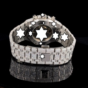 Luxury Men's Mechanical Watch Stainless Steel Iced Moissanite Analog <b>Chronograph</b> Square Case Folding Clasp Elegant Vintage Glass - Product Image 4