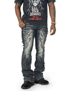 Pantalones Vaqueros Desgastados para Hombre, Cintura Media, Cierre de Botones, Estilo Urbano, Denim Lavado a la Piedra, Unisex - Product Image 1