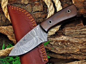 Cuchillo de caza hecho a mano de acero de Damasco con punta caída y mango de madera, cuchillo táctico EDC para hombres, diseño personalizado. - Product Image 4