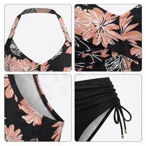 Ensemble bikini 2 pièces à imprimé floral pour femme, haut croisé à bretelles, bas taille haute, extensible, en spandex et polyester - Product Image 4