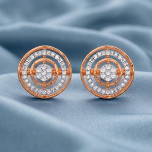 Pendientes de Oro Rosa con Diamantes Cultivados en Laboratorio en Forma de Círculo Concéntrico - Product Image 4