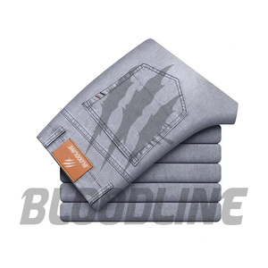 BLOODLINE Men's <b>Straight</b> Leg Denim Jeans Mid Waist Cotton Casual Autumn Wear Solid Color Stonewashed Regular Fit Woven Fabric - Product Image 6