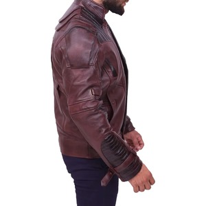 <b>Men's</b> Genuine <b>Leather</b> Moto <b>Jackets</b> Dark Brown Zipper Closure Turn-down Collar Fashion Wear Biker <b>Leather</b> Avirex <b>Jacket</b> for <b>Men</b> - Product Image 4