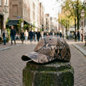 Baseball Cap New Fashion Unisex Brown Python Cap Snake print Beanie Skin Cap Leather Hat Genuine Customized Colors Four Seasons - Product Image 6
