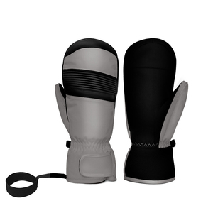 Guantes de Esquí Unisex de Cuero Gris y Negro, Guantes Térmicos de Invierno con Correa para la Muñeca y Cierre de Velcro - Product Image 1