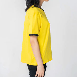 Camiseta de Manga Corta con Cuello Redondo Amarilla para Mujer, Corte Holgado, Color Sólido, Tejido de Algodón, Ropa Casual para Todas las Temporadas - Product Image 4