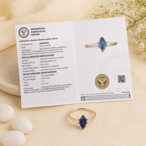 Bijoux de créateur, bague en or jaune massif 14 carats avec diamant cultivé en laboratoire et saphir bleu royal pour femmes, cadeau de luxe pour toutes les occasions - Product Image 6