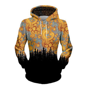 Sudadera con Capucha para Hombre, Diseño de Nubes Doradas y Bosque, Corte Regular, Otoño, Informal, Tejido de Poliéster Transpirable - Product Image 3