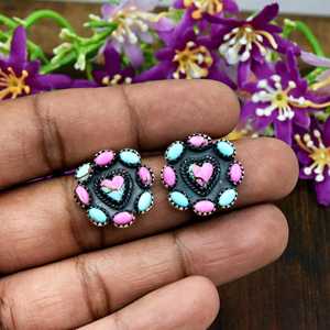 Cotton Candy Turquoise Natural Gemstone Cluster <b>Studs</b> <b>Earrings</b> 925 <b>Sterling</b> <b>Silver</b> Fine <b>Earrings</b> For Women Everyday Wear - Product Image 6
