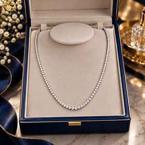 สร้อยคอเทนนิสเพชรทรงกลมเจียระไนแบบบริลเลียนท์ เพชรรับรองคุณภาพจาก Riviere Collar Lab Grown |   ทองคำแท้ 9K 14K 18K เครื่องประดับชั้นดี สร้อยคอแบบ Eternity - Product Image 3