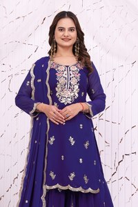 Traje Anarkali Azul Rey Bordado para Mujer con Dupatta, Ropa Tradicional India y Pakistaní para Bodas, Largo hasta el Suelo, FOX GEORGETTE - Product Image 4