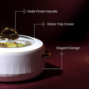 White Casserole <b>Pot</b> With Gold Handles And <b>Glass</b> Lid Round Minimalist Design Durable Enamel Coating For Gas And Induction <b>Cookers</b> - Product Image 3