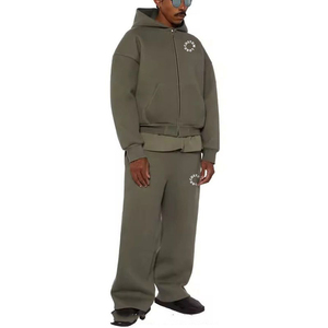 Custom 400 Gsm Cotton Heavyweight Tracksuit Oversized <b>Pullover</b> Hoodie Cuffed Jogger Baggy Flared Sweatpants and Hoodie Sets <b>Men</b> - Product Image 3