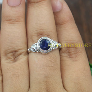 Bague en saphir bleu, argent sterling 925 pur, bague minimaliste avec pierre bleue, bagues de fiançailles pour femmes, bijoux en saphir pour femmes - Product Image 5