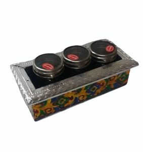 Boîte décorative en métal Meenakari Supari Daan pour noix de betel, boîte cadeau traditionnelle indienne pour mariage et fêtes - Product Image 3
