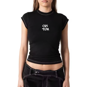 Hot Selling Women Streetwear Baby Tee Custom Logo Slim Fit Cotton T Shirt Short Sleeve Casual Y2K Fashion <b>Top</b> - Product Image 2