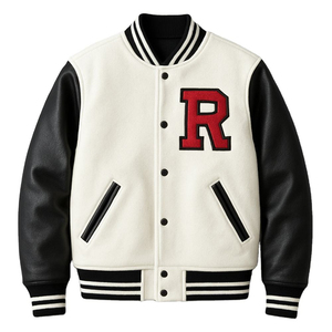 Winter Stand Collar Front Logo <b>Real</b> Wool Arms College Varsity <b>Jacket</b> for Men and Women - Product Image 1