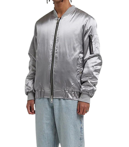 Blouson Bomber en Satin Argenté pour Homme Coupe Classique Fermeture Éclair Couleur Unie Vêtement d'Extérieur Décontracté pour l'Automne - Product Image 4