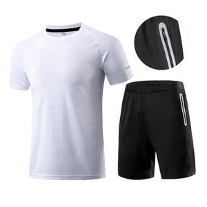 Traje de jogging de verano personalizado para hombre, conjunto corto de 2 piezas con 100% de algodón, camiseta en blanco y pantalones cortos - Product Image 3