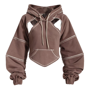 Women's Cropped Hoodie With Cut Out <b>Back</b> Asymmetric Design <b>Drop</b> Shoulder Long Sleeve Solid Color Cotton Streetwear - Product Image 1