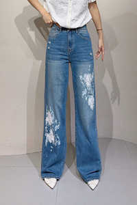 Pantalones Vaqueros de Algodón Sueltos Personalizados para Mujer, Transpirables, de Cintura Alta, Corte Recto, con Cierre de Cremallera, Estilo Casual, Lavables, para Otoño y Primavera - Product Image 5