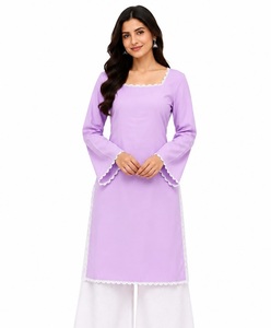 <b>Indian</b> Style Simple Cotton Rayon Recycled Materials All Seasons <b>Kurtis</b> Border Lace Fully Stitched Dress Salwar Kameez Ladies - Product Image 1