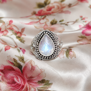 925 Sterling <b>Silver</b> Rainbow Moonstone <b>Ring</b> Rose Gold & Yellow Gold Plated Vintage Boho Pear Shape Gemstone Jewelry for <b>Men</b> Women - Product Image 5