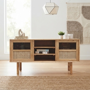 <b>Rustic</b> Wood Cabinet Rattan <b>Door</b> Storage Sideboard Balinese Handcrafted Buffet Kitchen Cupboard Home Furniture Display Item Topss - Product Image 2