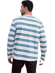 Camiseta de Manga Larga a Rayas Mixtas Casual para Hombre, Tela Jersey de Temporada Primavera/Otoño con Ligero Estiramiento, Cuello Redondo, Corte Regular - Product Image 4