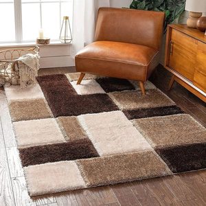 Tapis shaggy de luxe à effet 3D, motif rectangulaire, marron, pour salon, texture géométrique, vente en gros d'usine - Product Image 4