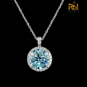 จี้เพชรทรงกลมสีน้ำเงินประดับเพชรแล็บโกรว์ สร้อยคอทองคำแท้ 9K 14K 18K เครื่องประดับชั้นดี - Product Image 4