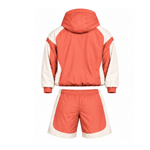Mens Coral Neutral Colorblock Nylon <b>Hoodie</b> Shorts Set Lightweight Quarter Zip Sports <b>Running</b> Fitness Casual Training Outfit - Product Image 2