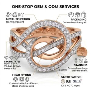 Élégante bague en or rose massif 18 carats avec nœud entrelacé et diamants, demi-pavé torsadé, finition lisse, bijoux fins sur mesure - Product Image 5