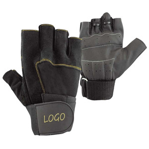 Half <b>Finger</b> Fitness Gloves PU Leather Adjustable Wrist <b>Strap</b> Gym Weight Lifting Workout Gear Unisex Red Black - Product Image 5