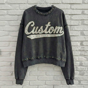 เสื้อสเวตเชิ้ตคอกลมทรงโอเวอร์ไซส์ หนัก 400 GSM คุณภาพสูง ตกแต่งด้วยคริสตัล สไตล์สตรีทแวร์ รับผลิตตามแบบ OEM สำหรับผู้ชาย - Product Image 1