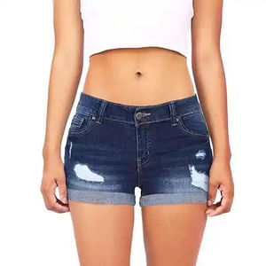 Womens Custom <b>High</b> <b>Waist</b> Breathable Distressed Denim <b>Shorts</b> Ripped Stretch Cuffed Hem Dark Wash Casual Summer <b>Shorts</b> - Product Image 4