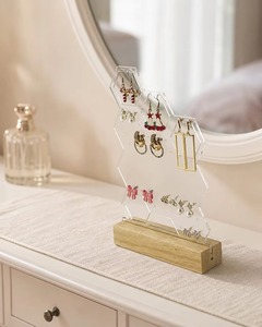 <b>Acrylic</b> Jewelry <b>Display</b> <b>Stand</b> with Wooden Base | Earring Holder for Retail & Home - Product Image 3